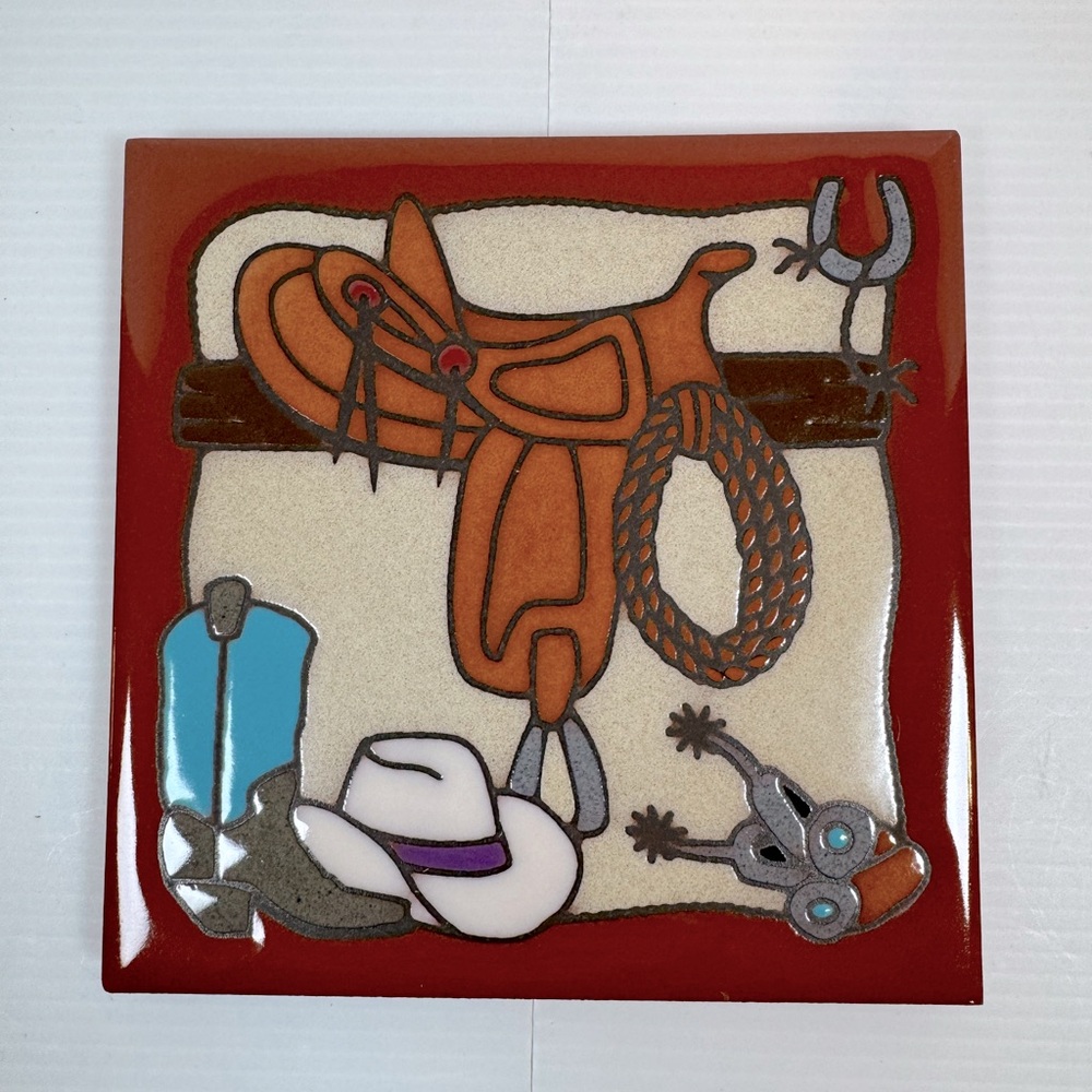 Masterworks Handcrafted Art Tiles Ceramic Trivet Coaster Wall Decor 6”x6”Saddle